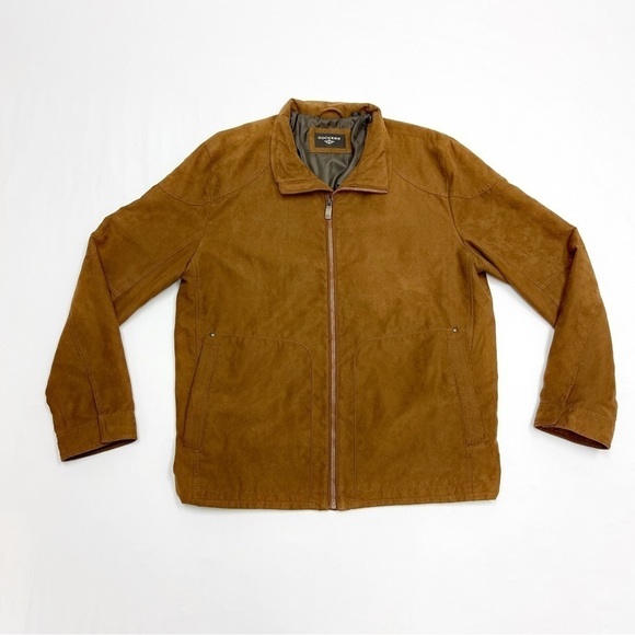 SOLD ๐ด Dockers zip up light jacket cognac tan brown suede like size XL - Picture 14 of 15